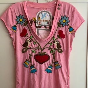 Joystick ! Pink embroidered tee.